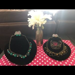 Two Necklaces with Earrings and Bracelet